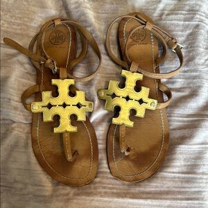 Tory Burch Brown and Gold Sandals